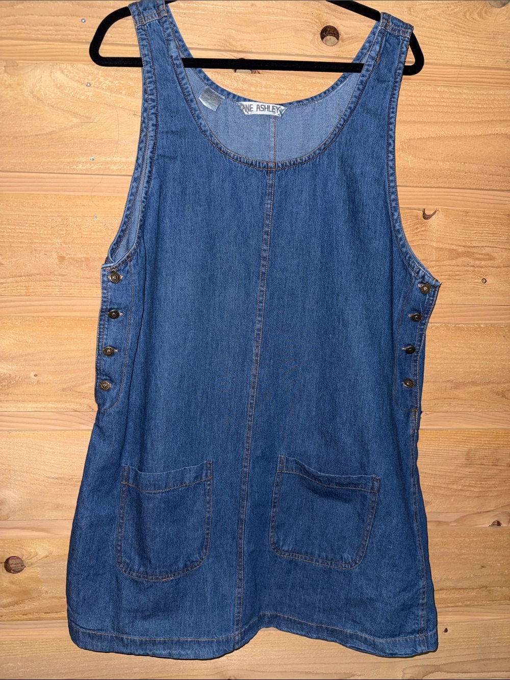 Jane Ashley Vintage Blue Denim Pinafore jumper Dress 100% Cotton